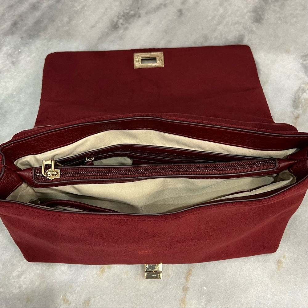 INC International Concepts Burgundy Velvet Ajae Quilted Crossbody/Should… - Picture 5 of 16